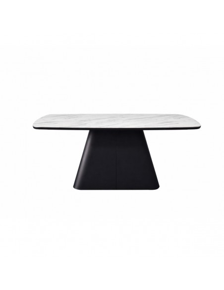 Mesa de jantar design escultural NÉLIDA180x90 porcelânico branco e metal preto