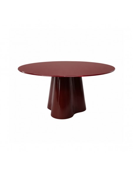 Mesa Redonda de centro Art Déco VARENA 80, Cristal y MDF Lacado Burdeos Brillo