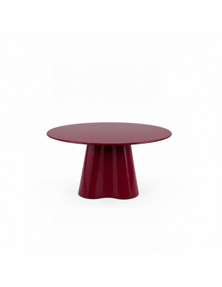 Mesa Redonda de centro Art Déco VARENA 80, Cristal y MDF Lacado Burdeos Brillo