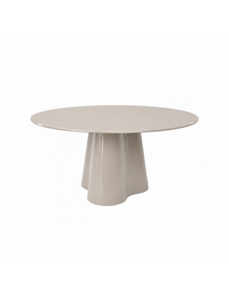 Mesa Redonda de centro Art Déco VARENA 80, Cristal y MDF Lacado Beige Brillo