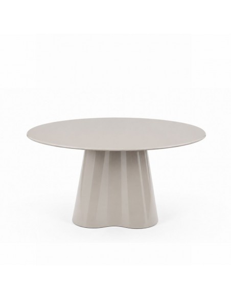 Mesa de centro VARENA Ø80 cm Art Déco em vidro e MDF lacado bege brilho