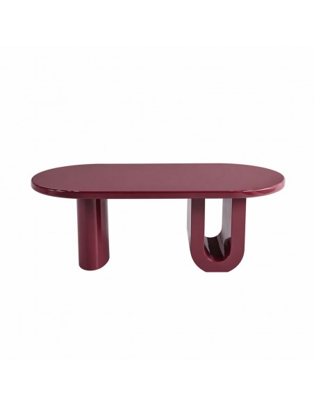 Mesa de Centro LURA 120 design escultural em bordô brilho e vidro