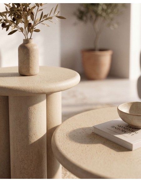 Mesa de centro redonda de estilo orgánico contemporáneo RENA 80cm, Efecto Microcemento