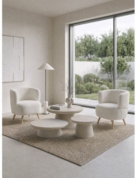 Mesa de centro redonda de estilo orgánico contemporáneo OYSTER 80 cm,efecto Microcemento
