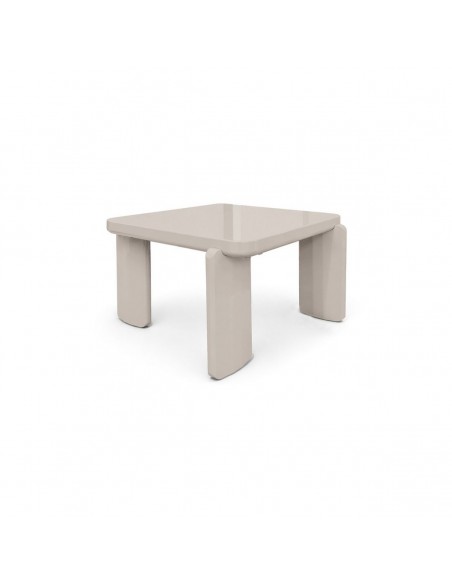 Mesa de centro cuadrada VARELA 60x60x35 cm em vidro e MDF lacado bege brilho