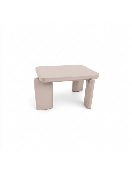 Mesa de centro cuadrada Art Déco VARELA 60, Cristal y MDF Lacado Beige Brillo