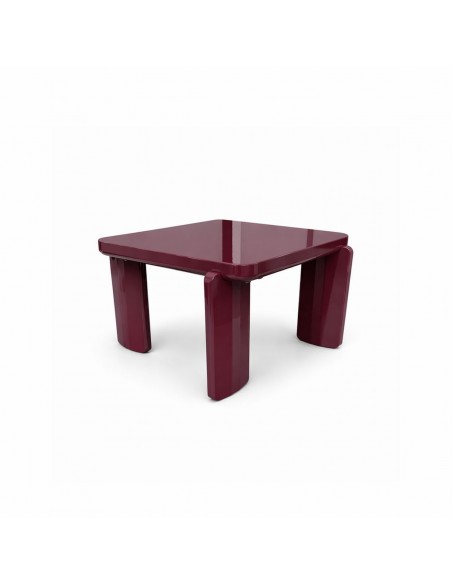 Mesa de centro cuadrada Art Déco VARELA 60, Cristal y MDF Lacado Burdeos Brillo