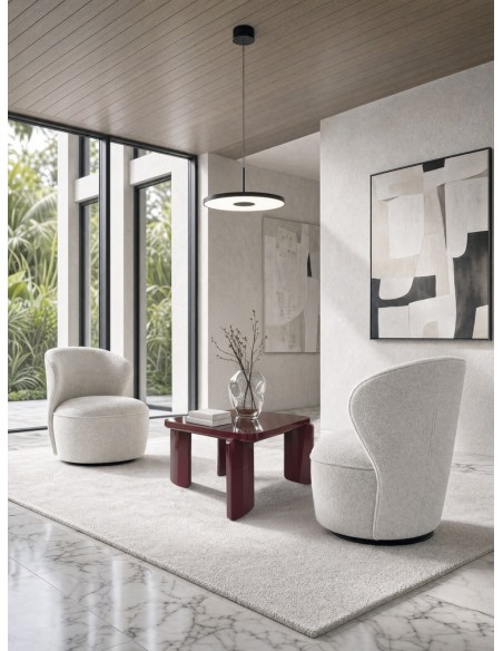 Mesa de centro cuadrada Art Déco VARELA 60, Cristal y MDF Lacado Burdeos Brillo