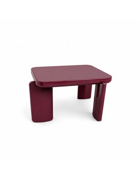 Mesa de centro cuadrada Art Déco VARELA 60, Cristal y MDF Lacado Burdeos Brillo