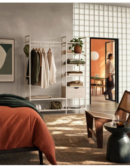 Vestidor Abierto AMARAL 140 Crema, 1 cajon ,estilo Moderno en Acero y Melamina