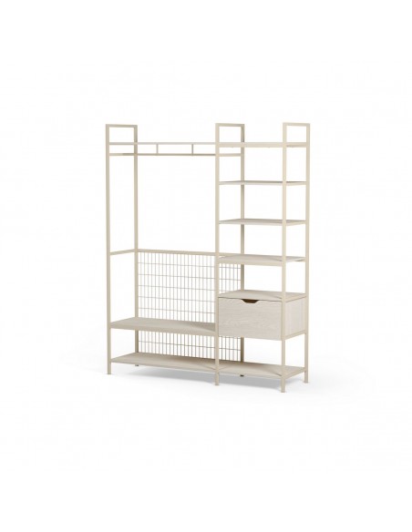 Vestidor Abierto AMARAL 140 Crema, 1 cajon ,estilo Moderno en Acero y Melamina