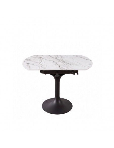 Mesa extensible giratorio LORA 105 x 75 , blanco mármol y metal negro