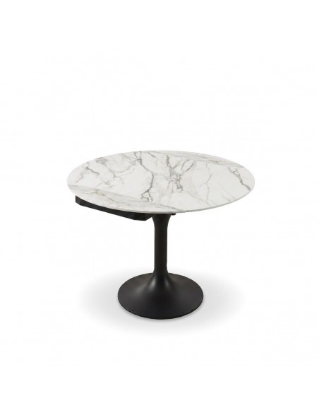 Mesa extensible giratorio LORA 105 x 75 , blanco mármol y metal negro