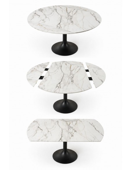 Mesa extensible giratorio LORA 105 x 75 , blanco mármol y metal negro