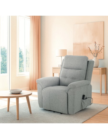 Sillón PARAISO, levanta Personas Relax 3 Motores, Tela en Gris con muelles