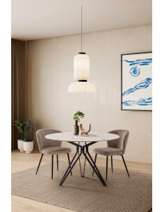 Mesa redonda porcelánico AINA 120 blanco y base metal negro 2