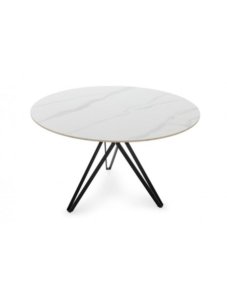 Mesa redonda porcelánico AINA 120 blanco y base metal negro