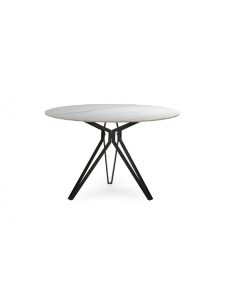 Mesa redonda porcelánico AINA 120 blanco y base metal negro
