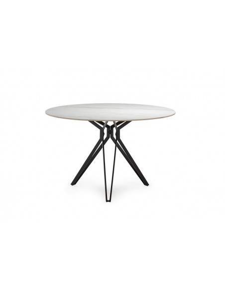 Mesa redonda porcelánico AINA 120 blanco y base metal negro