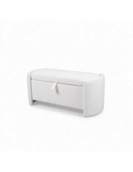 Banqueta Baúl ELORA de Estilo Moderno Orgánico en Tela Poliéster Blanca con Almacenaje