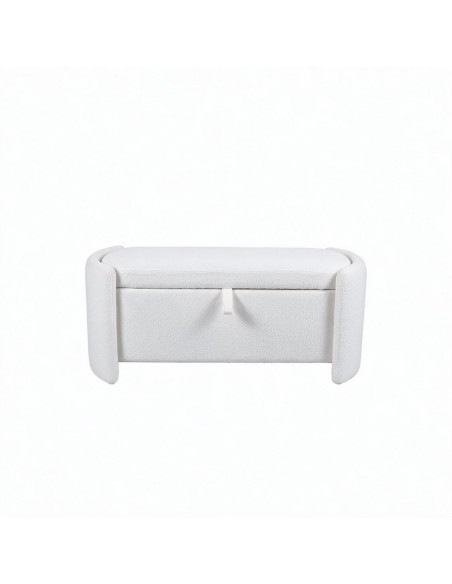 Banqueta Baúl ELORA de Estilo Moderno Orgánico en Tela Poliéster Blanca con Almacenaje