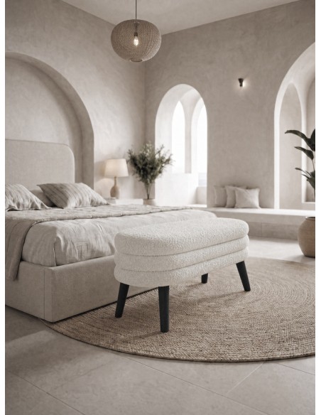 Banqueta LUNARA de Estilo Moderno Orgánico Tapizada en Tela Gris con Patas Negras