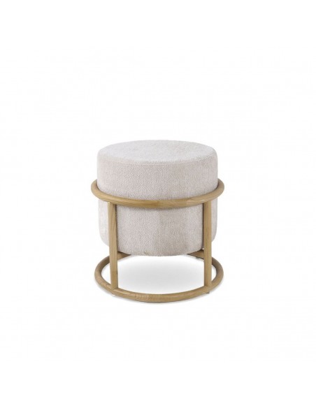 Puf ARVEN Moderno Orgánico Tapizado en Beige con Madera roble