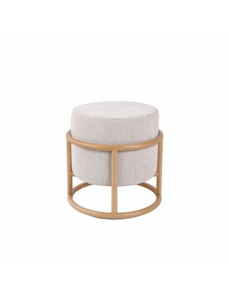 Puf ARVEN Moderno Orgánico Tapizado en Beige con Madera roble