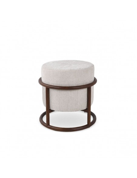 Puf ARVEN Moderno Orgánico Tapizado en Beige con Madera Nogal