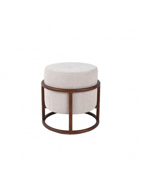 Puf ARVEN Moderno Orgánico Tapizado en Beige con Madera Nogal
