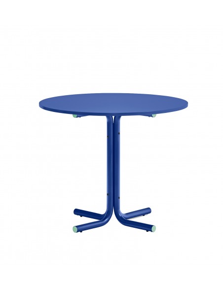 Teulat Passamà 70 Mesa de cozinha redonda em azul Klein e verde menta