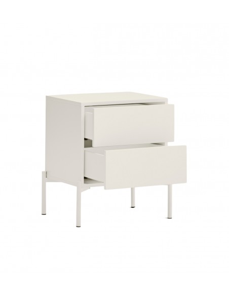 Mesa de cabeceira Teulat CROMA em creme, com 2 gavetas.
