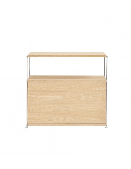 Teulat AUREA 80, Comoda minimalista 2 cajones en roble y cromo
