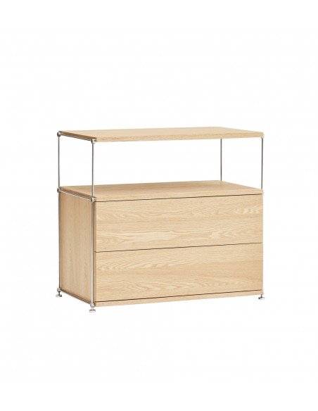 Teulat AUREA 80, Comoda minimalista 2 cajones en roble y cromo