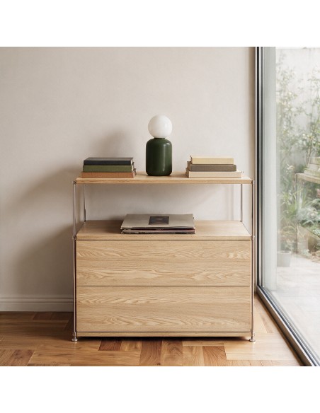 Teulat AUREA 80, Comoda minimalista 2 cajones en roble y cromo