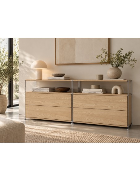 Teulat AUREA 80, Comoda minimalista 2 cajones en roble y cromo