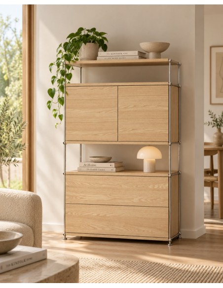 Teulat AUREA 80, Comoda minimalista 2 cajones en roble y cromo