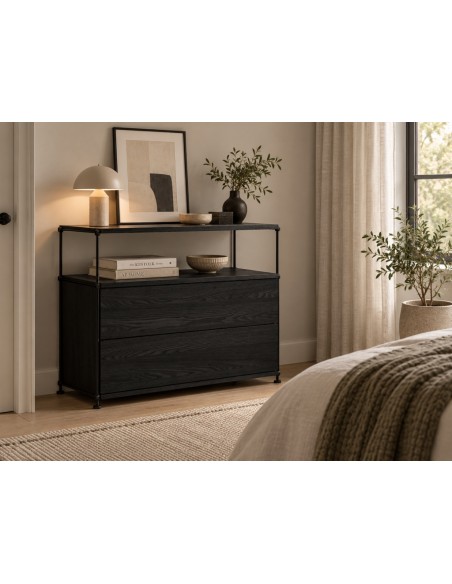 Teulat AUREA 80, comoda minimalista 2 cajones en negro