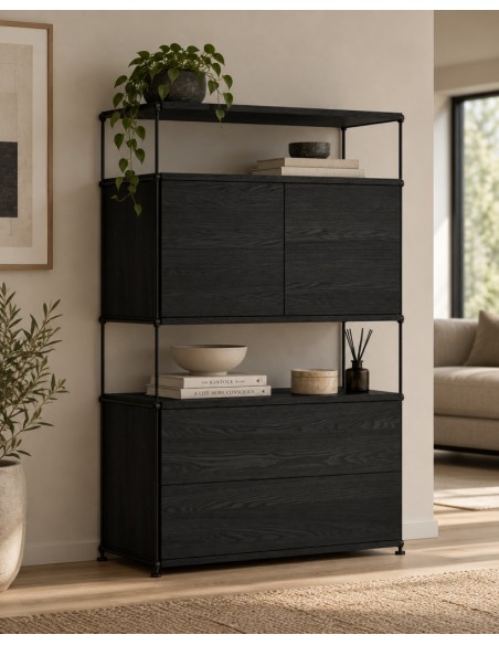 Teulat AUREA 80, comoda minimalista 2 cajones en negro