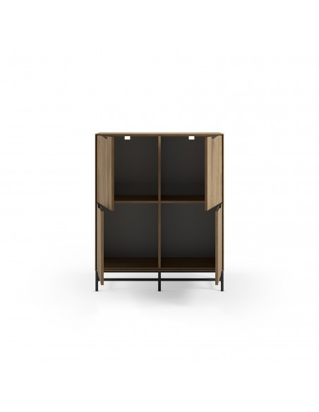 Aparador alto Aiden de Diseño Moderno de 98 cm con 4 Puertas en Roble y Negro