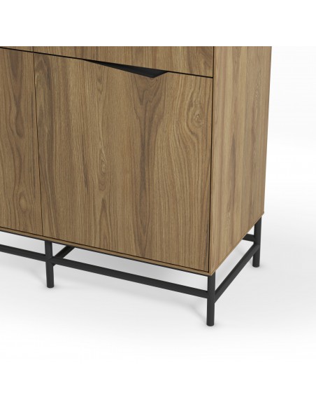 Aparador alto Aiden de Diseño Moderno de 98 cm con 4 Puertas en Roble y Negro