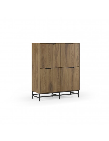 Aparador alto Aiden de Diseño Moderno de 98 cm con 4 Puertas en Roble y Negro