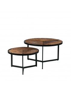 Set de mesas de centro KIAN de diseño en madera y negro