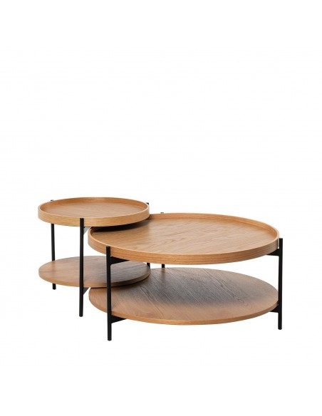 Mesa de centro redonda ADRIAN de design em carvalho e preto