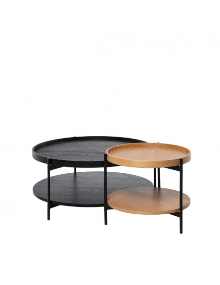 Mesa de centro redonda ADRIAN de diseño en roble y negro
