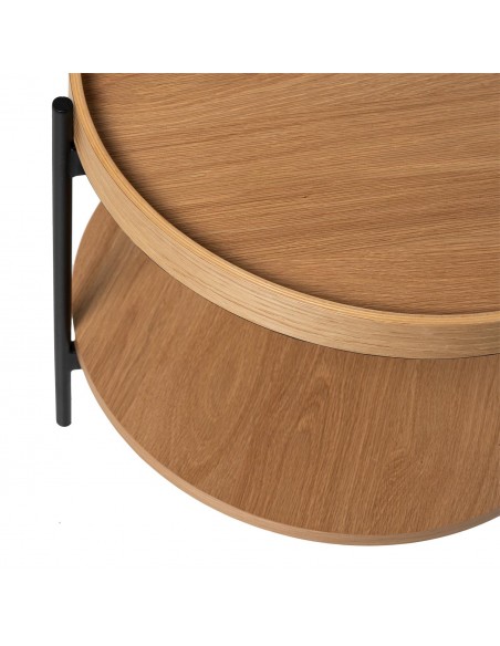 Mesa de centro redonda ADRIAN de design em carvalho e preto