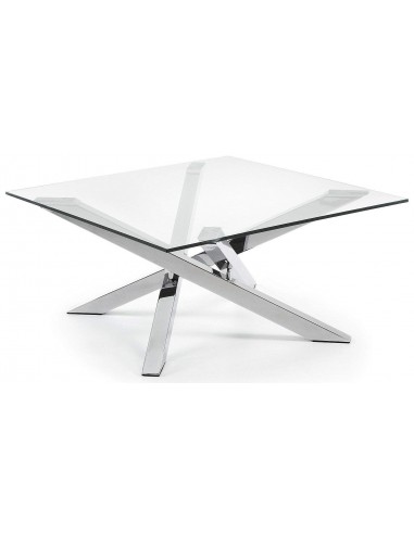  Mesa Centro de diseño moderno MIKADO 90x90 Cromada Cristal Trans.