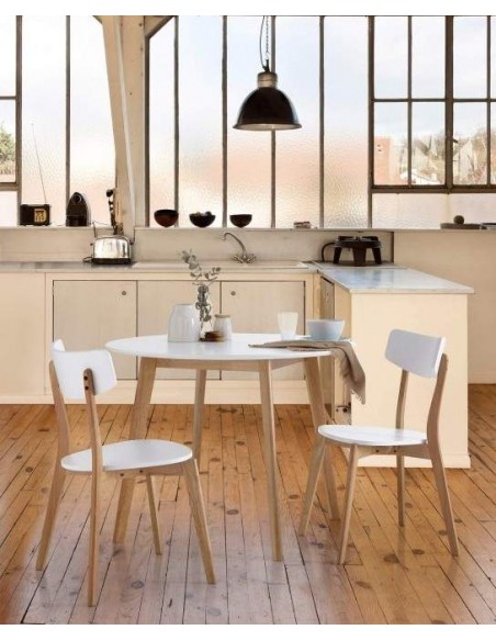 MESA REDONDA NORDICA MONNA 100, roble, blanco.