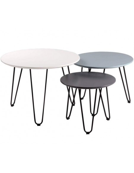 CONJUNTO DE 3 MESAS DE DESIGN, FABIO,BRANCO,AZUL E CINZA.