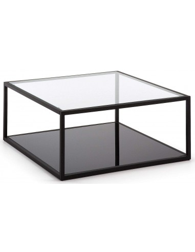 GREENHILL Mesa de Café Moderna 80x80 Quadro Preto Vidro Preto/transparente